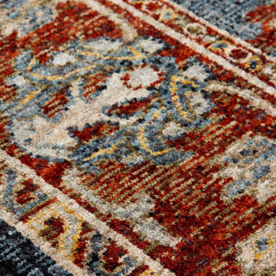 Luxurious Bordered Easy to Clean Persian Floral Traditional Blue Rug for Living Room Bedroom & Dining Room-120cm X 180cm