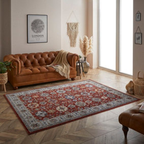 Luxurious Bordered Easy to Clean Persian Floral Traditional Red Rug for Living Room Bedroom & Dining Room-120cm X 180cm