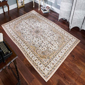 Luxurious Bordered Easy to Clean Traditional Persian Brown Wool Patterned Rug for Living Room & Bedroom-160cm X 235cm
