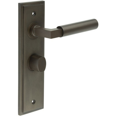Luxurious Dark Bronze Bathroom Door Handle with Backplate and Turn Release - Solid Brass Interior Handle