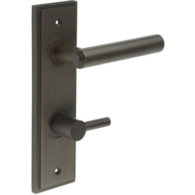 Luxurious Dark Bronze Bathroom Door Handle with Backplate and Turn Release - Solid Brass Interior Lever