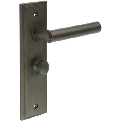 Luxurious Dark Bronze Bathroom Door Handle with Backplate and Turn Release - Solid Brass Interior Toilet Lever