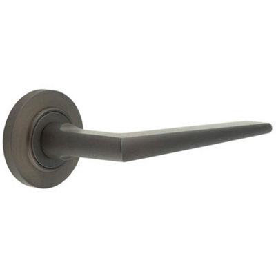 Luxurious Dark Bronze Door Handle on Chamfered Rose for Elegant Interiors Solid Brass - Interior Handle