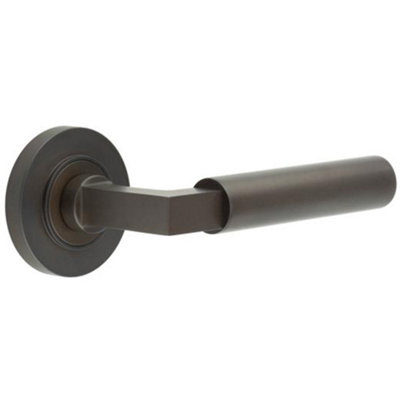 Luxurious Dark Bronze Door Handle on Plain Rose - Solid Brass Interior Handle