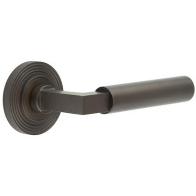 Luxurious Dark Bronze Door Handle on Reeded Rose for Elegant Interiors - Solid Brass Interior Handle