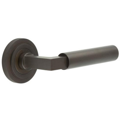 Luxurious Dark Bronze Door Handle on Stepped Rose for Elegant Interiors - Solid Brass Interior Handle