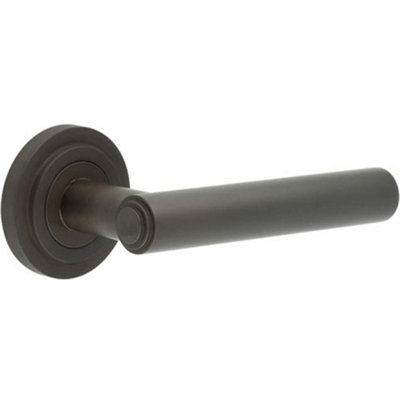 Luxurious Dark Bronze Door Handle with Stepped Rose Design - Solid Brass Interior Handle