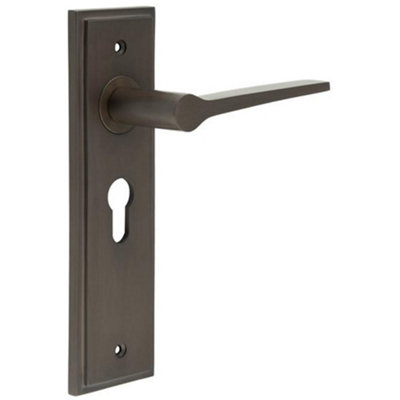 Luxurious Dark Bronze Euro Backplate Door Handle - Solid Brass Interior Handle