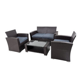 Luxurious Dark Brown Rattan Sofa Set - Featuring 1 Sofa, 2 Chairs, and 1 Elegant Table