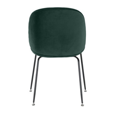 Luxurious Dark Green Velvet Dining Chair with Black Metal Legs
