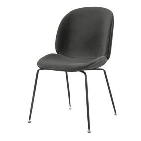 Luxurious Dark Grey Velvet Dining Chair with Black Metal Legs