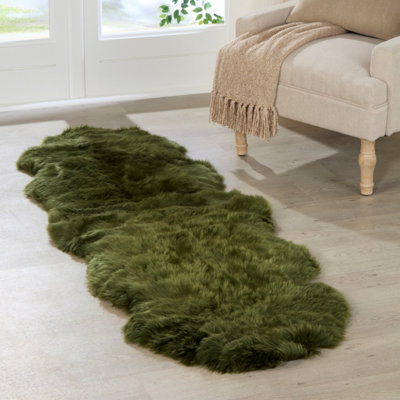 Luxurious Double Olive Green Sheepskin Rug