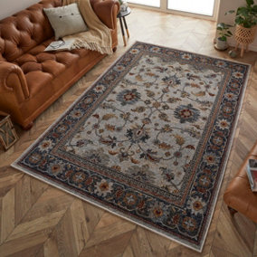 Luxurious Easy to Clean Bordered Floral Traditional Persian Rug for Living Room & Bedroom-120cm X 180cm