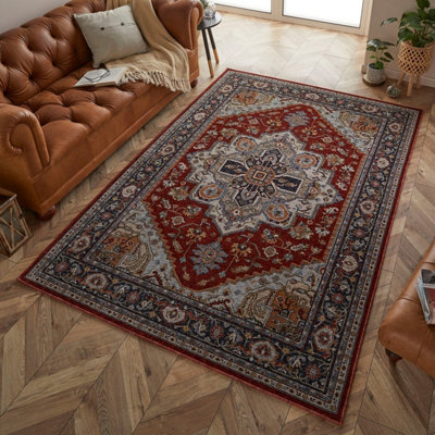 Luxurious Easy to Clean Bordered Floral Traditional Red Persian Rug for ...