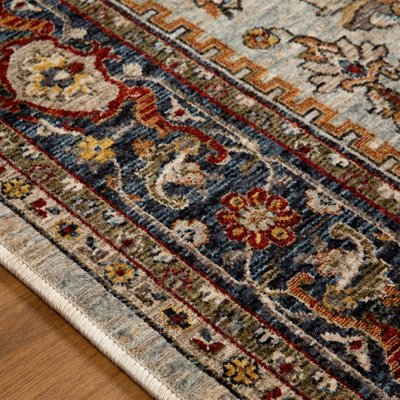 Luxurious Easy to Clean Traditional Bordered Floral Cream Persian Traditional Rug for Living Room & Bedroom-200cm X 285cm