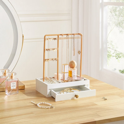 Luxurious Gold Coated Jewelry Display Stand with Velvet Lined Tray Base and Drawer DIY at B Q