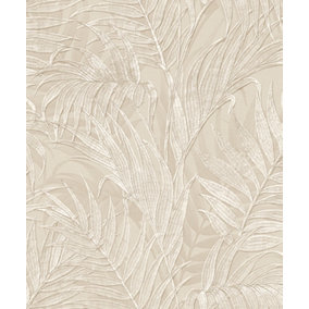Luxurious Grace Palm Cream/Beige Wallpaper