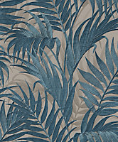 Luxurious Grace Palm Grey/Teal Wallpaper