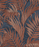 Luxurious Grace Palm Navy/Copper Wallpaper