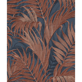 Luxurious Grace Palm Navy/Copper Wallpaper