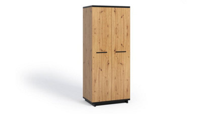 Luxurious Ines 09 Hinged Wardrobe 90cm - Timeless Oak Artisan & Black - W900mm x H2150mm x D600mm