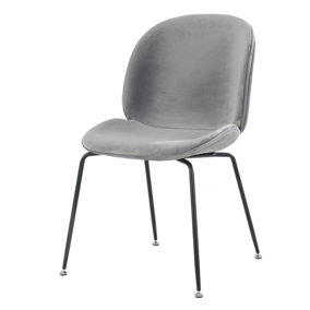 Luxurious Light Grey Velvet Dining Chair with Black Metal Legs