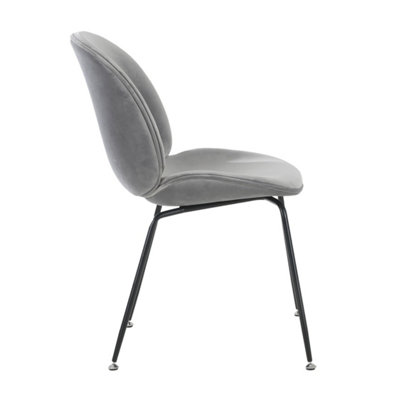 Luxurious Light Grey Velvet Dining Chair with Black Metal Legs