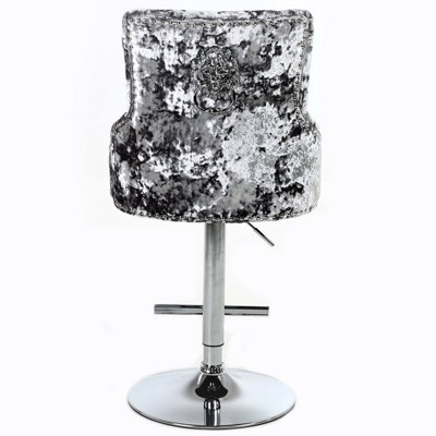 Luxurious Majestic Silver Crushed Velvet Bar Stool Chair