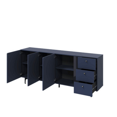 Luxurious Navy Milano Sideboard with Shelves and Drawers - Spacious & Sleek (H)840mm (W)2000mm (D)410mm, Modern Elegance