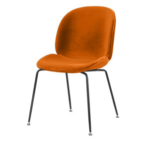 Luxurious Orange Velvet Dining Chair with Black Metal Legs