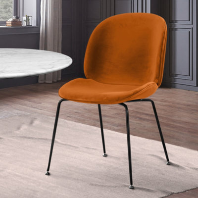 Luxurious Orange Velvet Dining Chair with Black Metal Legs