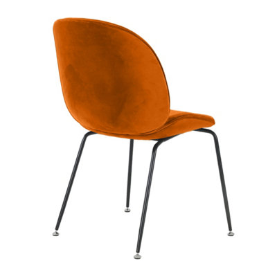 Luxurious Orange Velvet Dining Chair with Black Metal Legs