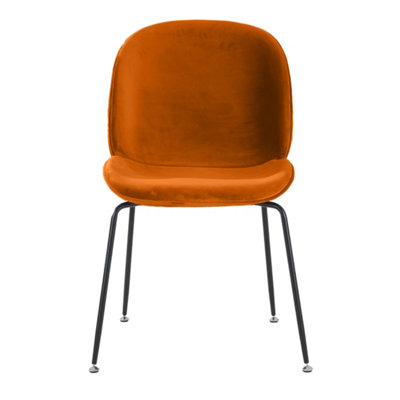 Luxurious Orange Velvet Dining Chair with Black Metal Legs