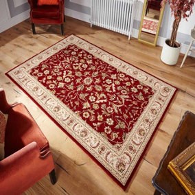 Luxurious Persian Floral Easy to Clean Red Traditional Wool Rug for Living Room & Bedroom-200cm X 285cm