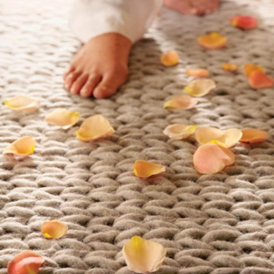 Luxurious Plain Beige Modern Striped  Wool Handmade Rug For Dining Room Bedroom & Living Room-200cm X 300cm