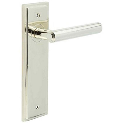 Luxurious Polished Nickel Door Handle Latch Backplate for Elegant Interiors - Solid Brass Interior Lever