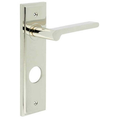 Luxurious Polished Nickel Door Handle with Backplate for Bathrooms - Solid Brass Interior Handle