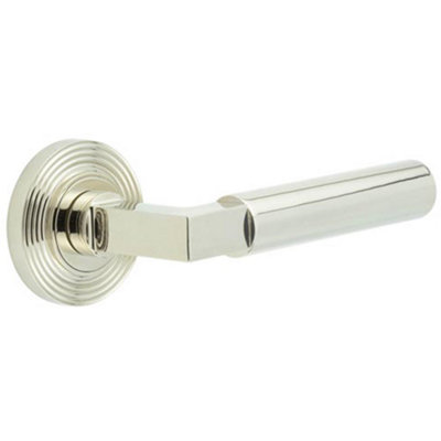 Luxurious Polished Nickel Reeded Door Handle with Rose Design - Solid Brass Interior Handle
