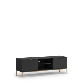 Luxurious Pula TV Cabinet 150cm - Sleek Black Portland Ash with Gold Accents - W1500mm x H500mm x D410mm