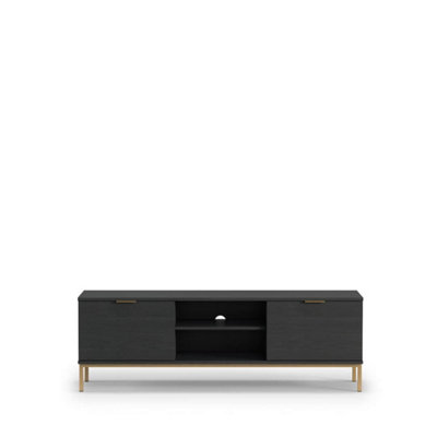 Luxurious Pula TV Cabinet 150cm - Sleek Black Portland Ash with Gold Accents - W1500mm x H500mm x D410mm