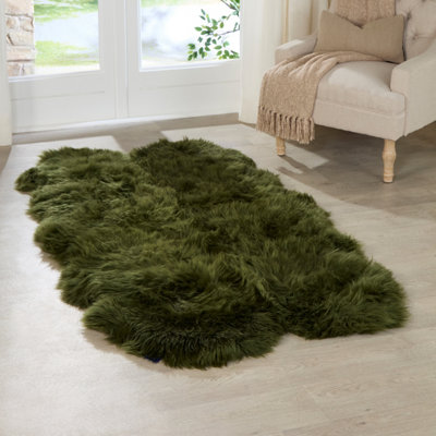 Luxurious Quad Olive Green Sheepskin Rug