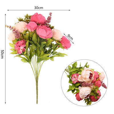 Luxurious Red Peony Artificial Flower Bouquet - 13 Heads Silk Fake Flowers for Wedding & Home Decor