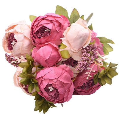 Luxurious Red Peony Artificial Flower Bouquet - 13 Heads Silk Fake Flowers for Wedding & Home Decor
