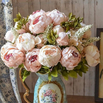 Luxurious Red Peony Artificial Flower Bouquet - 13 Heads Silk Fake Flowers for Wedding & Home Decor