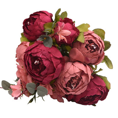 Luxurious Red Peony Artificial Flower Bouquet - 13 Heads Silk Fake Flowers for Wedding & Home Decor