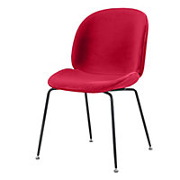 Luxurious Red Velvet Dining Chair with Black Metal Legs