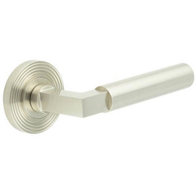 Luxurious Reeded Rose Satin Nickel Door Handle for Elegant Interiors - Solid Brass Interior Handle