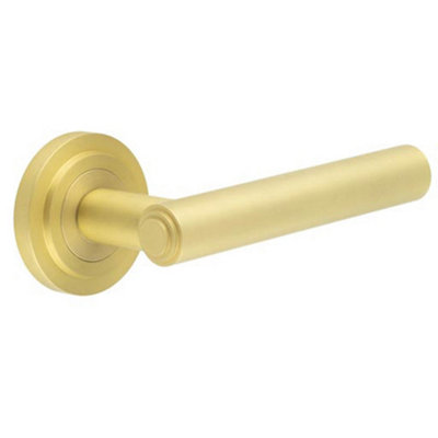 Luxurious Satin Brass Door Handle with Customizable Roses - Solid Brass Interior Handle