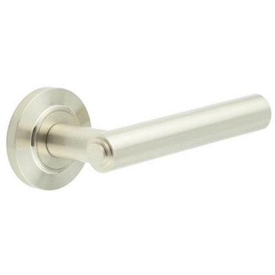 Luxurious Satin Nickel Door Handle with Chamfered Rose Design - Solid Brass Interior Handle