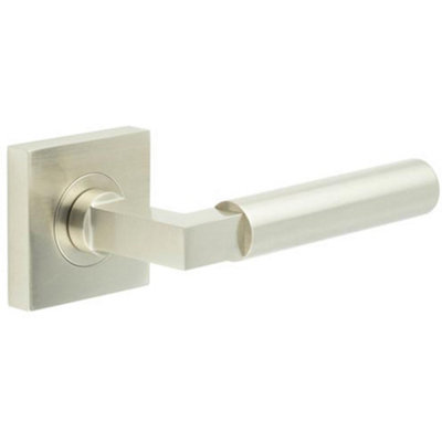 Luxurious Satin Nickel Square Door Handle for Elegant Spaces - Solid Brass Interior Handle